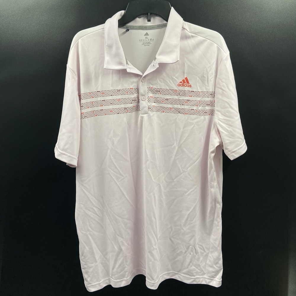 ADIDAS AEROREADY Men Size XL Almost Pink Chest‎ Print Golf Polo Shirt